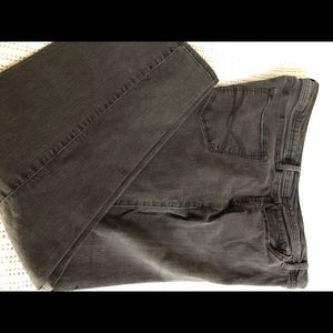 Grey boot cut jeans.